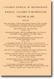 Journal canadien d'archéologie volume 19 Journal canadien d'archéologie volume 19