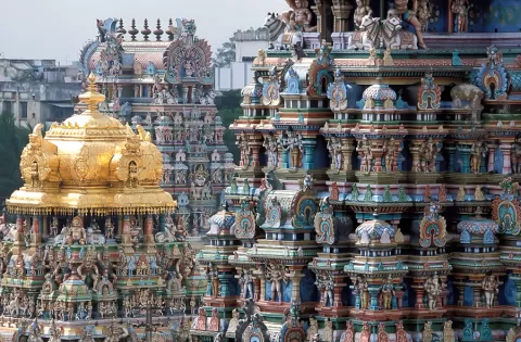Looking at tourist attractions through an art history lens can provide additional insights. The tour will visit not only the Meenakshi Temple, but also villages and river banks in the area from which artisans continue to bring the sacred material and products used in the elaborate worship there.